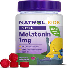Natrol، للأطفال، علكات الميلاتونين، للأعمار 4 سنوات فما فوق، توت العليق، 1 مجم، 90 علكة