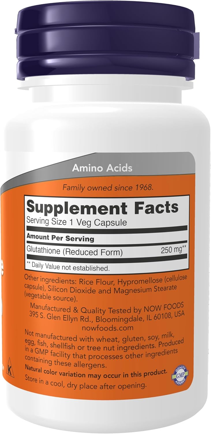 NOW Foods Supplements, Glutathione 250 mg, Detoxification Support*, Free Radical Neutralizer*, 60 Veg Capsules