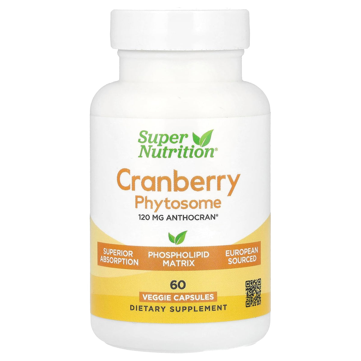 Super Nutrition Cranberry Phytosome Anthocran® - 120 mg, 60 Veggie Capsules | Urinary & Antioxidant Support