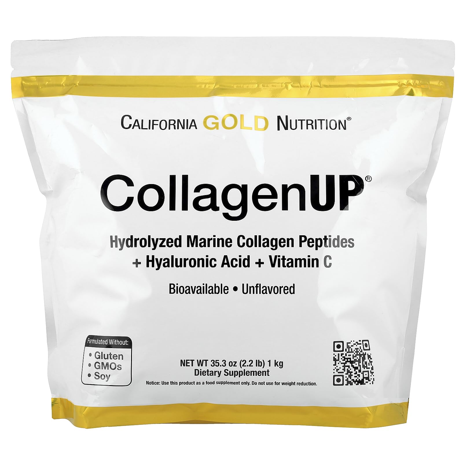 California Gold Nutrition CollagenUP® - Marine Collagen, HA & Vitamin C, Unflavored, 1 kg