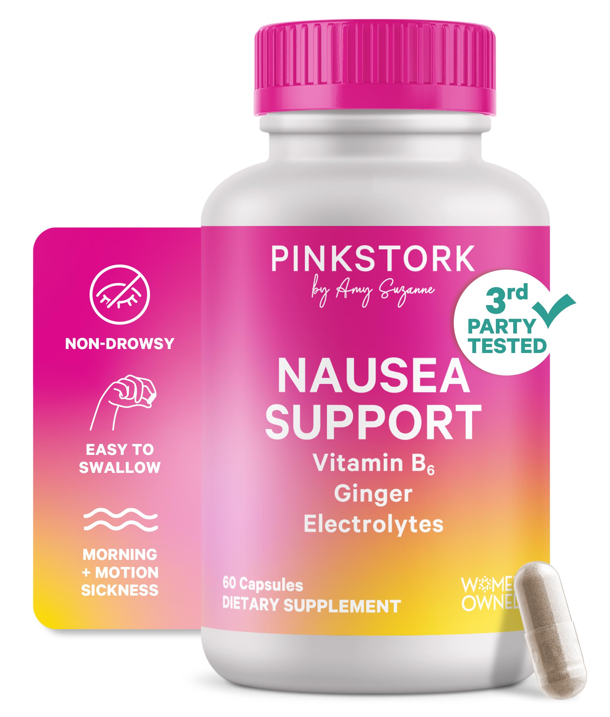 Pink Stork Vitamin B6, Ginger & Electrolyte Capsules - Digestive Support (60ct)