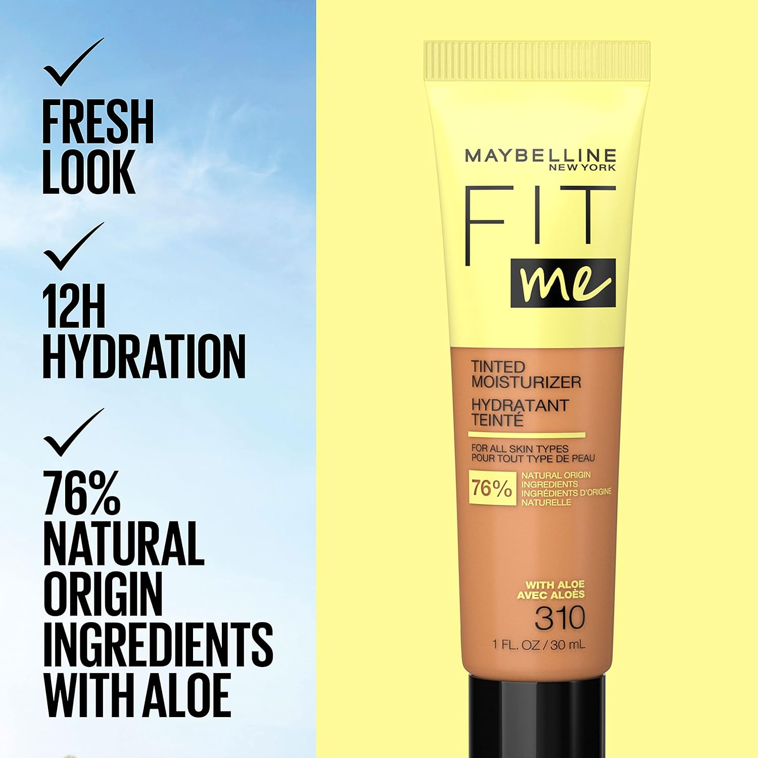 مكياج مايو بيلين Fit Me Tinted Moisturizer، تغطية طبيعية، لون 370، خفيف ومرطب.