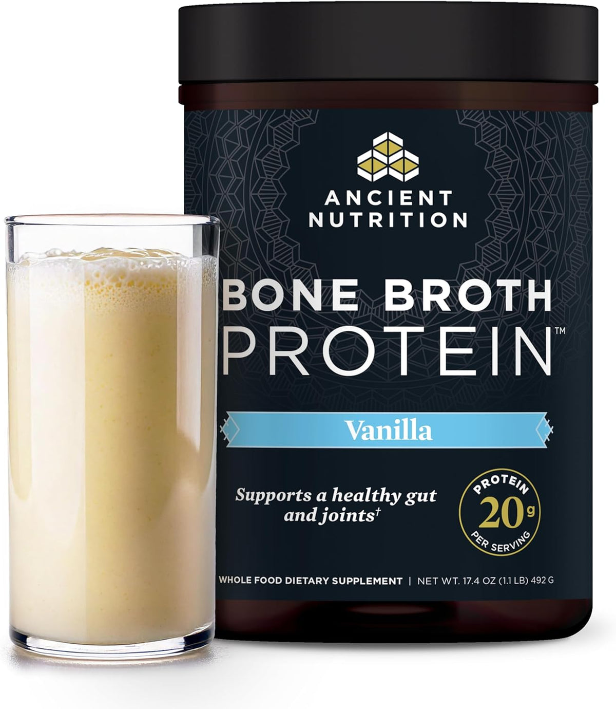 Ancient Nutrition Bone Broth Protein Powder Vanilla - Gut, Muscle, Collagen