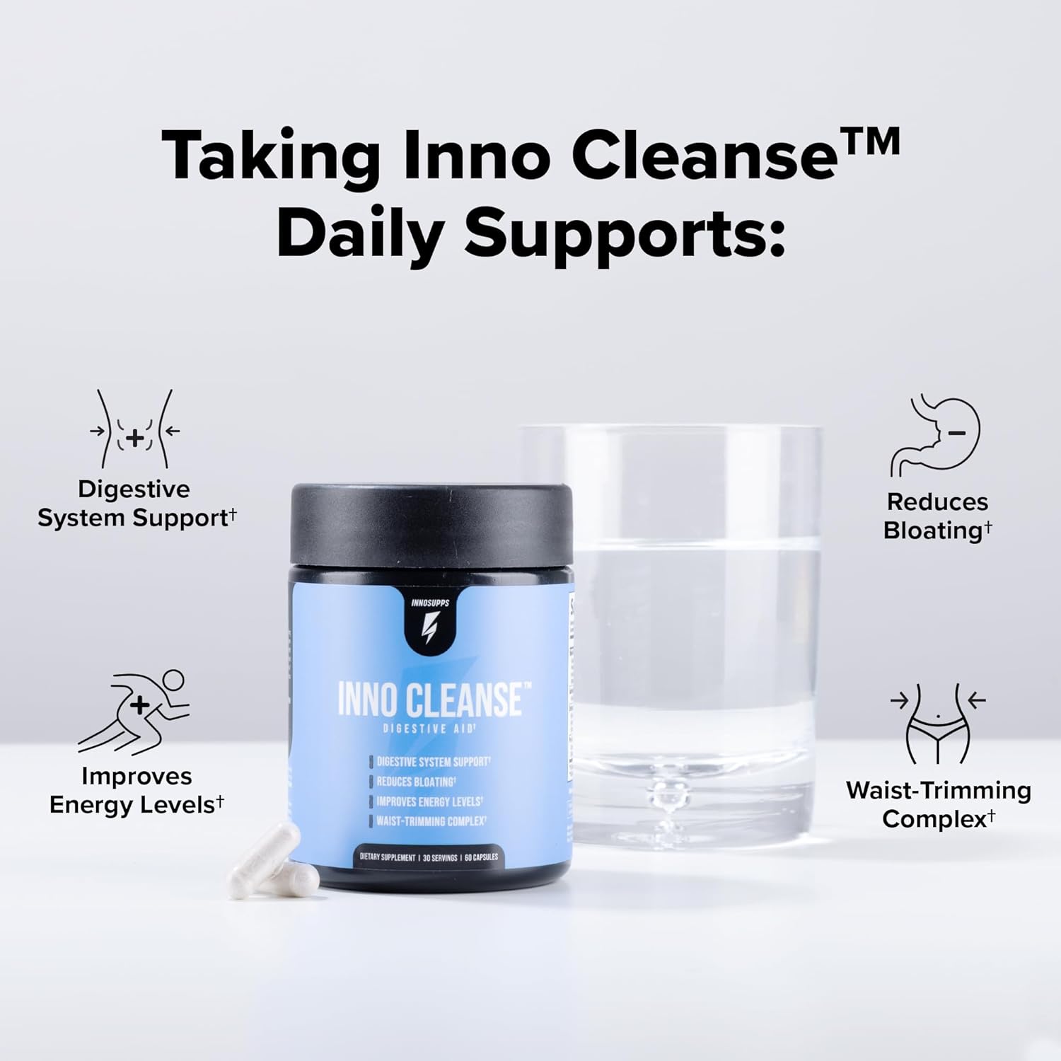 Inno Cleanse waist trimming complex: Digestive support supplement for improved energy and reduced bloating.