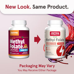 Jarrow Formulas® Methyl Folate 1000 mcg, Dietary Supplement, Methyl Folate for Cellular Energy Support, 100 Veggie Capsules, 100 Day Supply