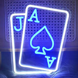 Tazweeq Playing Cards Neon Sign – LED Wall Decor for Casino Bar, Bedroom & Play Room with USB Blue White Lighting
