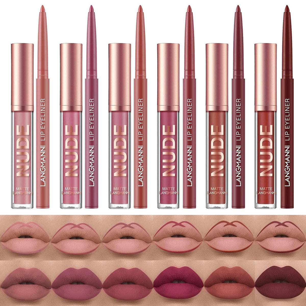Khazna 12 Pcs Lip Liner and Lipstick Set - Velvety Matte Liquid Lipsticks