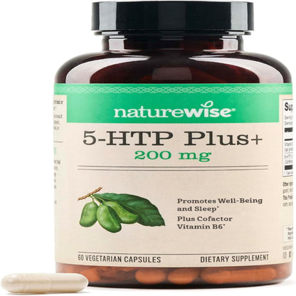 NatureWise 5-HTP 200mg Supplement from Griffonia Seeds with Cofactor Vitamin B6 - Mood Support and Natural Sleep Aid for Adults - Delayed-Release, Vegan - 60 Count[2-Month Supply]