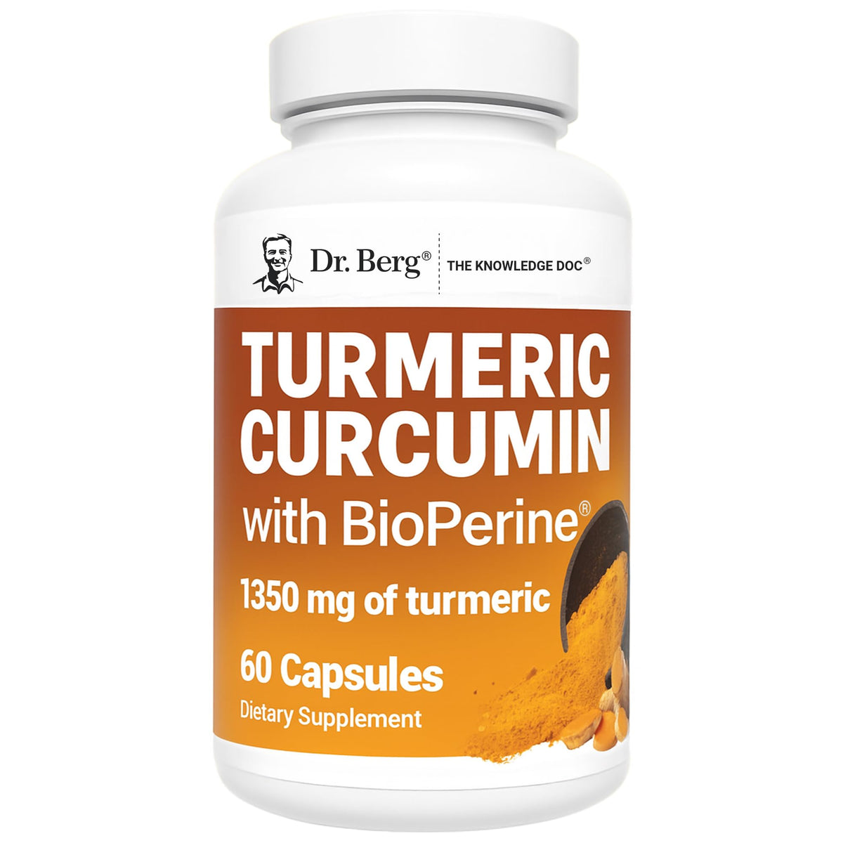 Dr. Berg Turmeric Supplement with Black Pepper - 1350 mg Curcumin - 60 Capsules