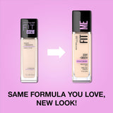 foundation سائل Maybelline Fit Me Dewy + Smooth بلون Medium Buff، يوفر مظهرًا ناعمًا ومشرقًا.