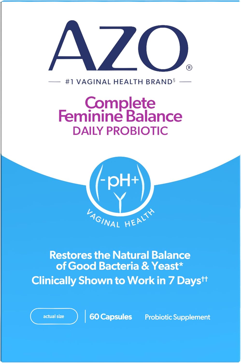 AZO Complete Feminine Balance Daily Probiotic for Vaginal Health, 60 Capsules