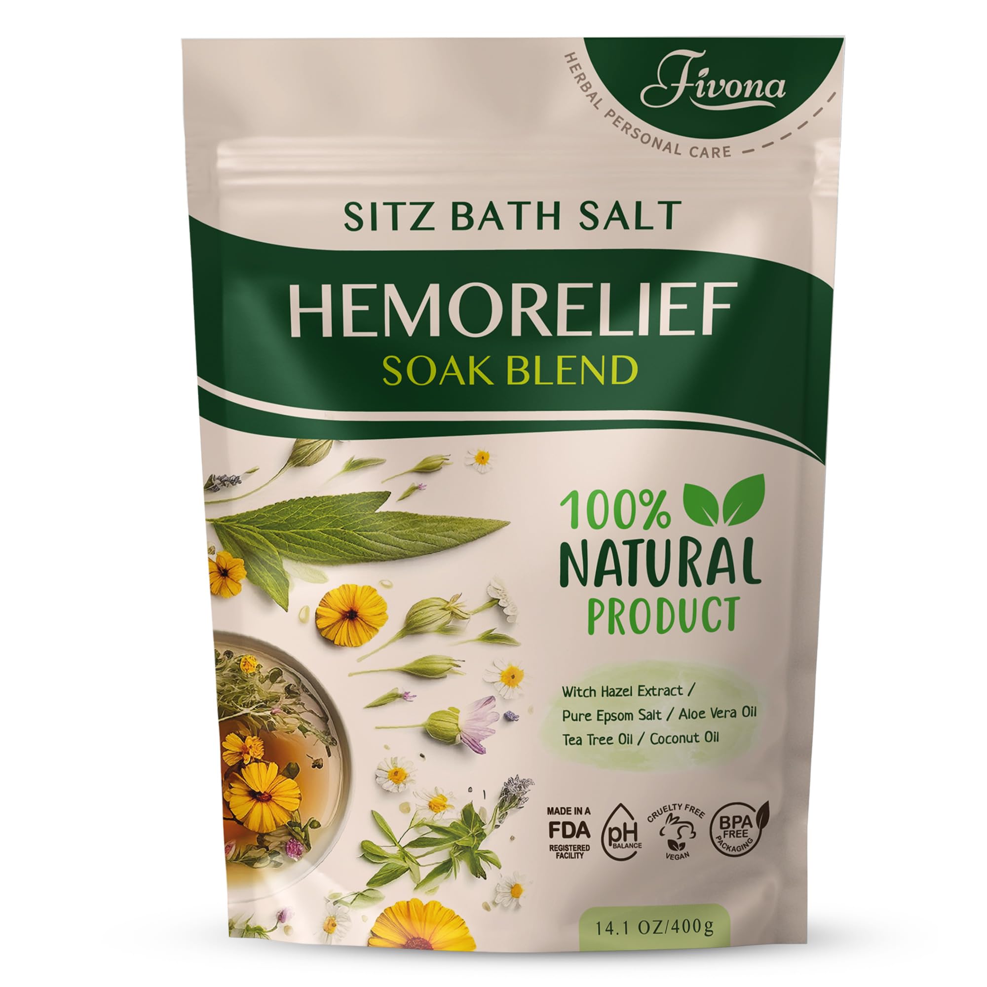 Hemorrhoid Treatment Sitz Bath Salt - Natural Soak Blend Epsom Salt with Essential Oils, Postpartum Recovery - 14.1oz