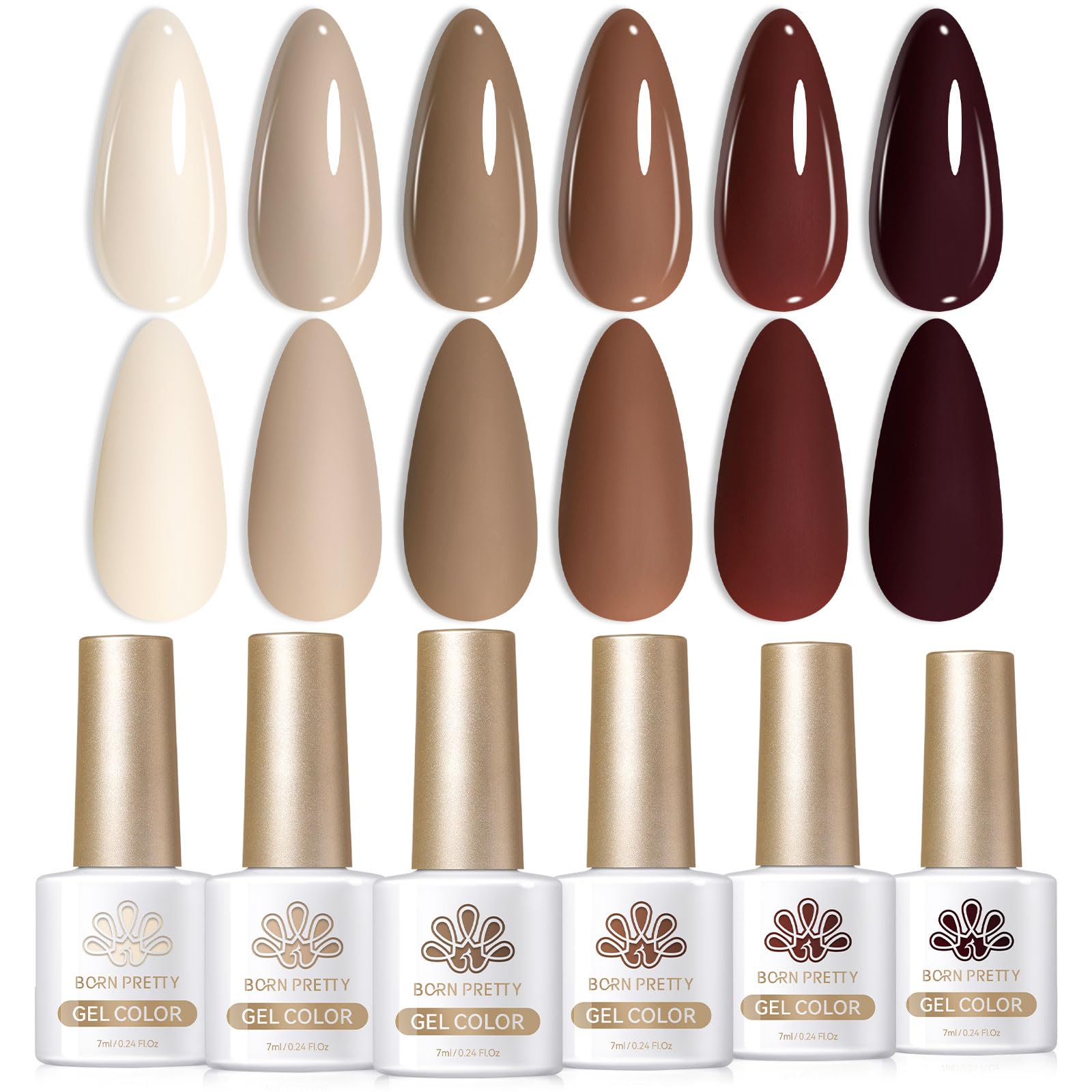 Born Pretty Gel Nail Polish Kit - Nude Brown & Chocolate Collection (6 Colors)