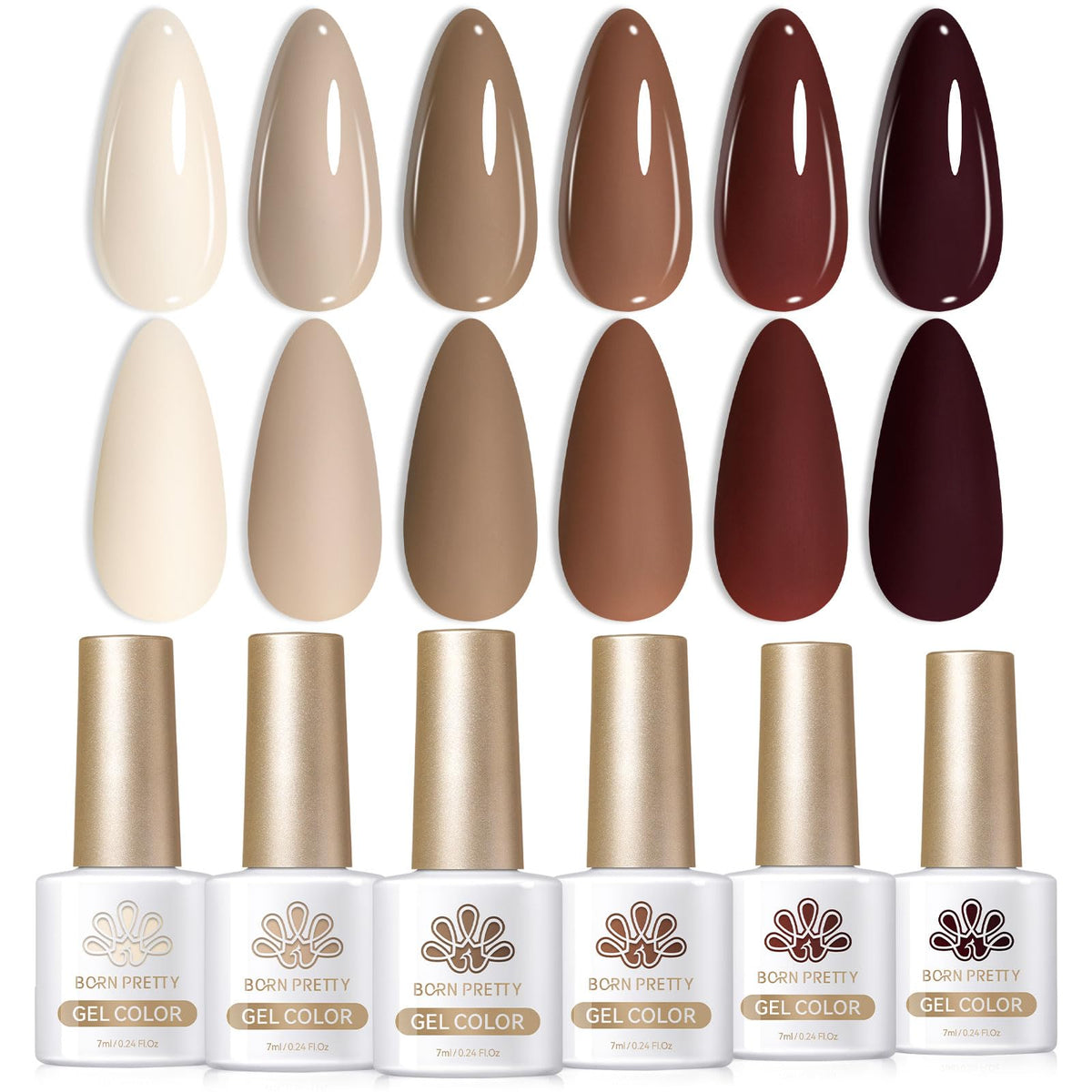 Born Pretty Gel Nail Polish Kit - Nude Brown & Chocolate Collection (6 Colors)