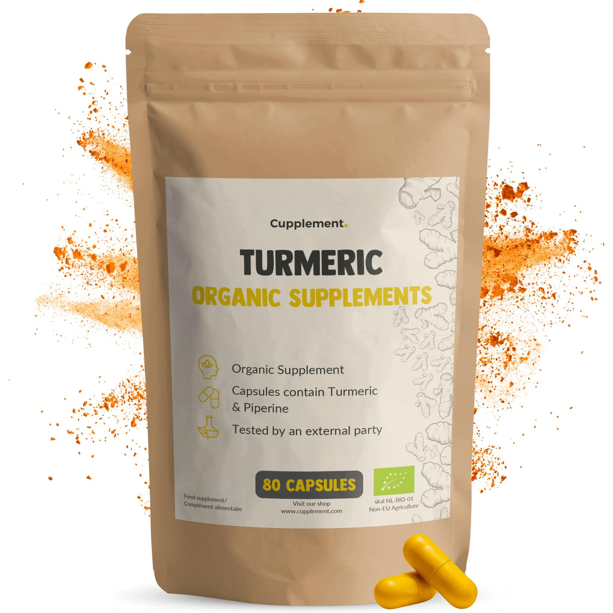 Organic Turmeric Capsules with Black Pepper Piperine - 100 Capsules - Natural Anti-Inflammatory & Antioxidant Support