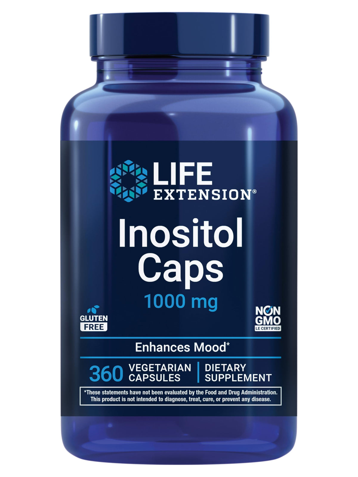 Life Extension Inositol Caps 1,000 mg - 360 Vegetarian Capsules for Metabolic & Nervous System Support