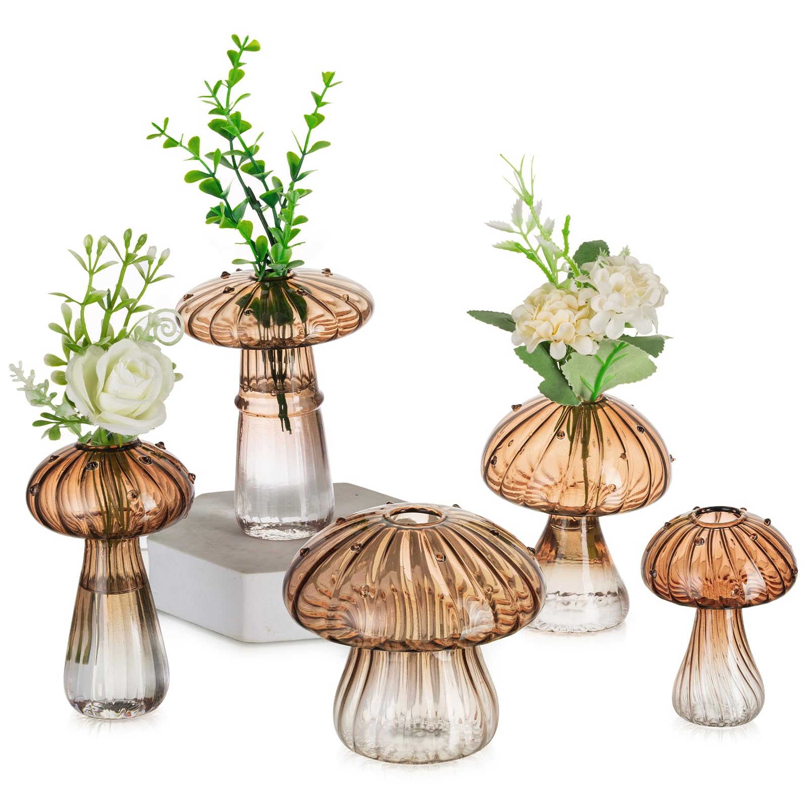 Glasseam Small Mushroom Glass Vase & Propagation Station - Mini Brown Decor