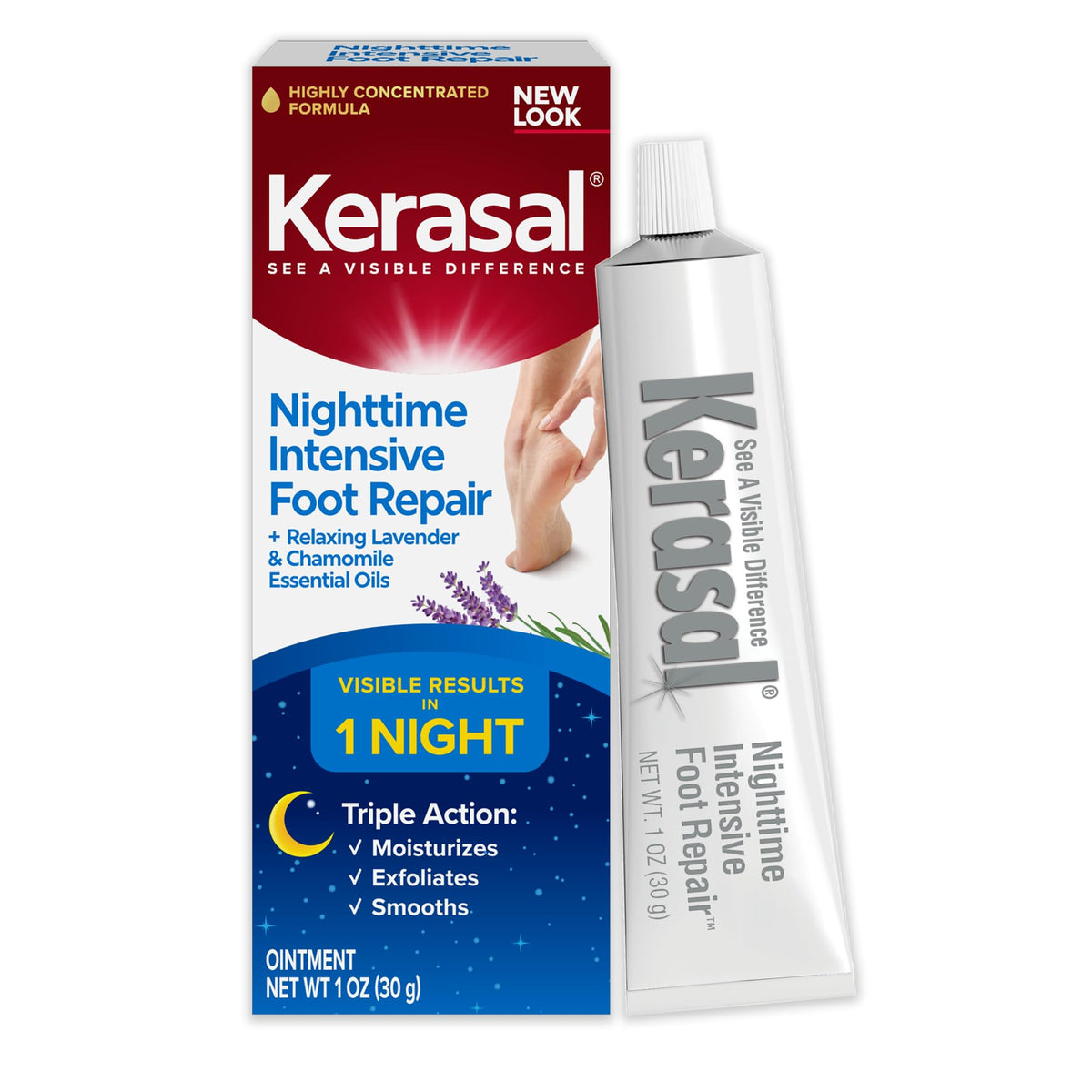 Kerasal Nighttime Intensive Foot Repair – Skin Healing Ointment for Cracked Heels & Dry Feet (1 oz)