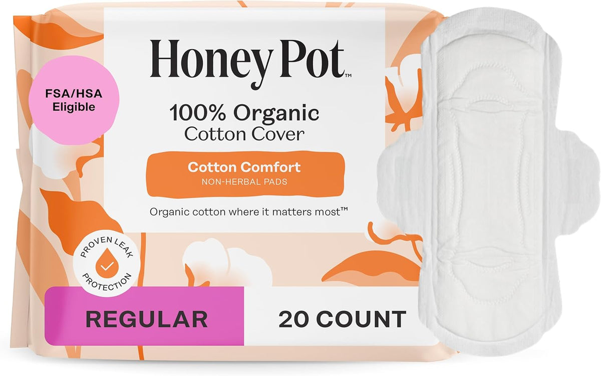 The Honey Pot Company, Non-Herbal Pads with Wings, Organic Regular, 20 Count