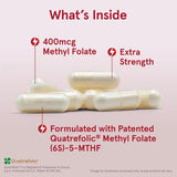 Jarrow Formulas Extra Strength Methyl Folate 400 mcg، مكمل غذائي لدعم صحة القلب والأوعية الدموية والجهاز العصبي، 60 كبسولة نباتية، إمداد لمدة 60 يومًا 