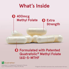 Jarrow Formulas Extra Strength Methyl Folate 400 mcg, Dietary Supplement for Cardiovascular and Neurologic Health Support, 60 Veggie Capsules, 60 Day Supply