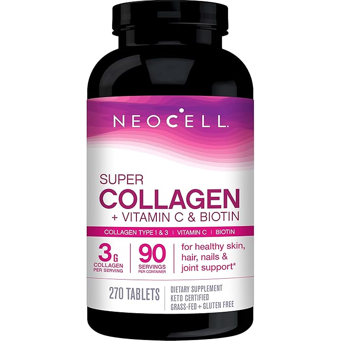 NeoCell Super Collagen Peptides + Vitamin C & Biotin, 3g Collagen Per Serving, Gluten Free, Promotes Healthy Hair, Beautiful Skin, and Nail Support, Dietary Supplement, 270 Tablets