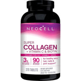NeoCell Super Collagen Peptides + Vitamin C &amp; Biotin، 3 جرام كولاجين لكل وجبة، خالٍ من الجلوتين، يعزز صحة الشعر والبشرة الجميلة ودعم الأظافر، مكمل غذائي، 270 قرصًا
