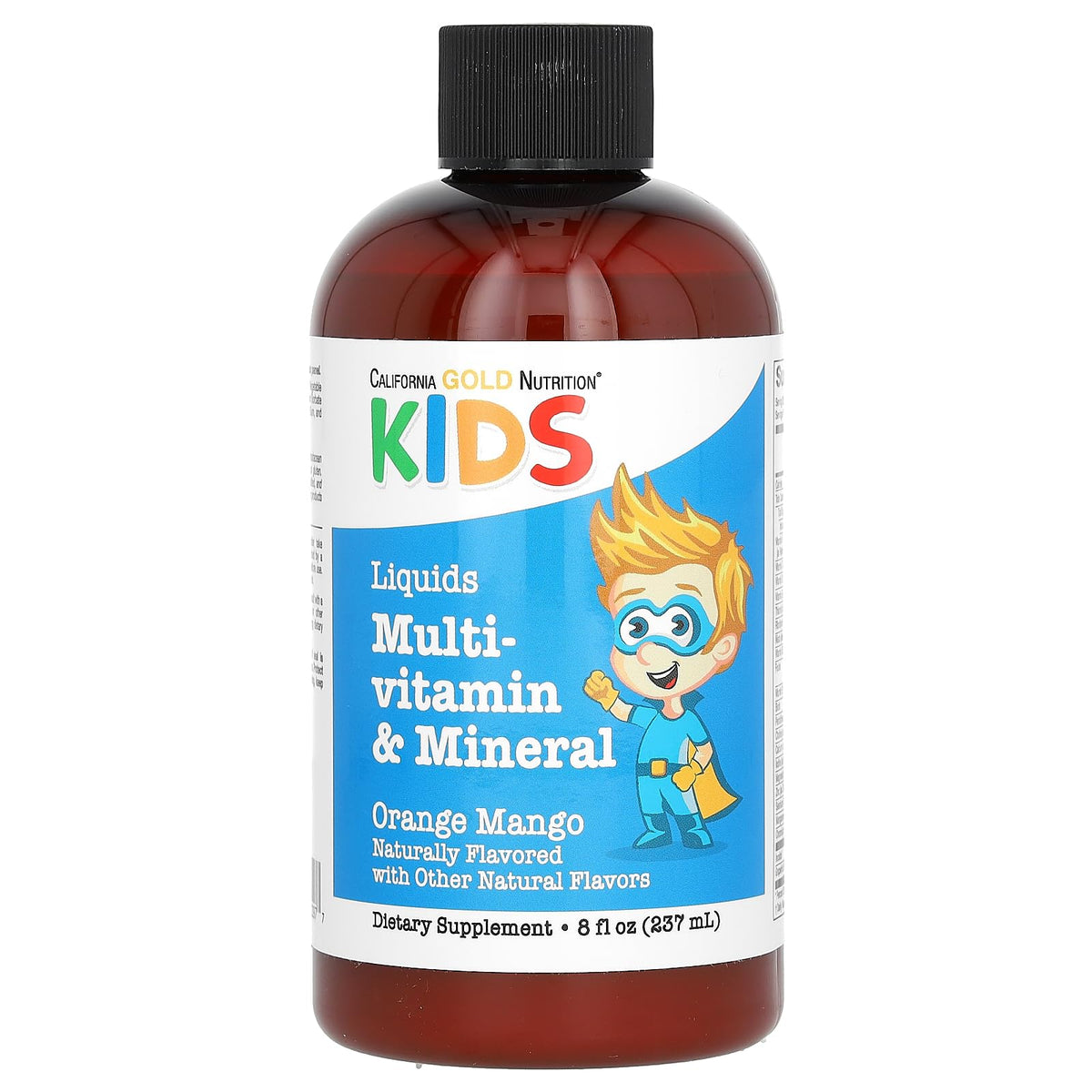 California Gold Nutrition Liquid Multi-Vitamin & Mineral with Calcium, Vitamin B12, Vitamins C & D3 for Children | Natural Orange Mango | 8 fl oz (237 ml)