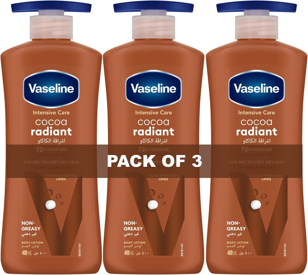 Vaseline Intensive Care Cocoa Radiant Body Lotion - 3 x 400ml