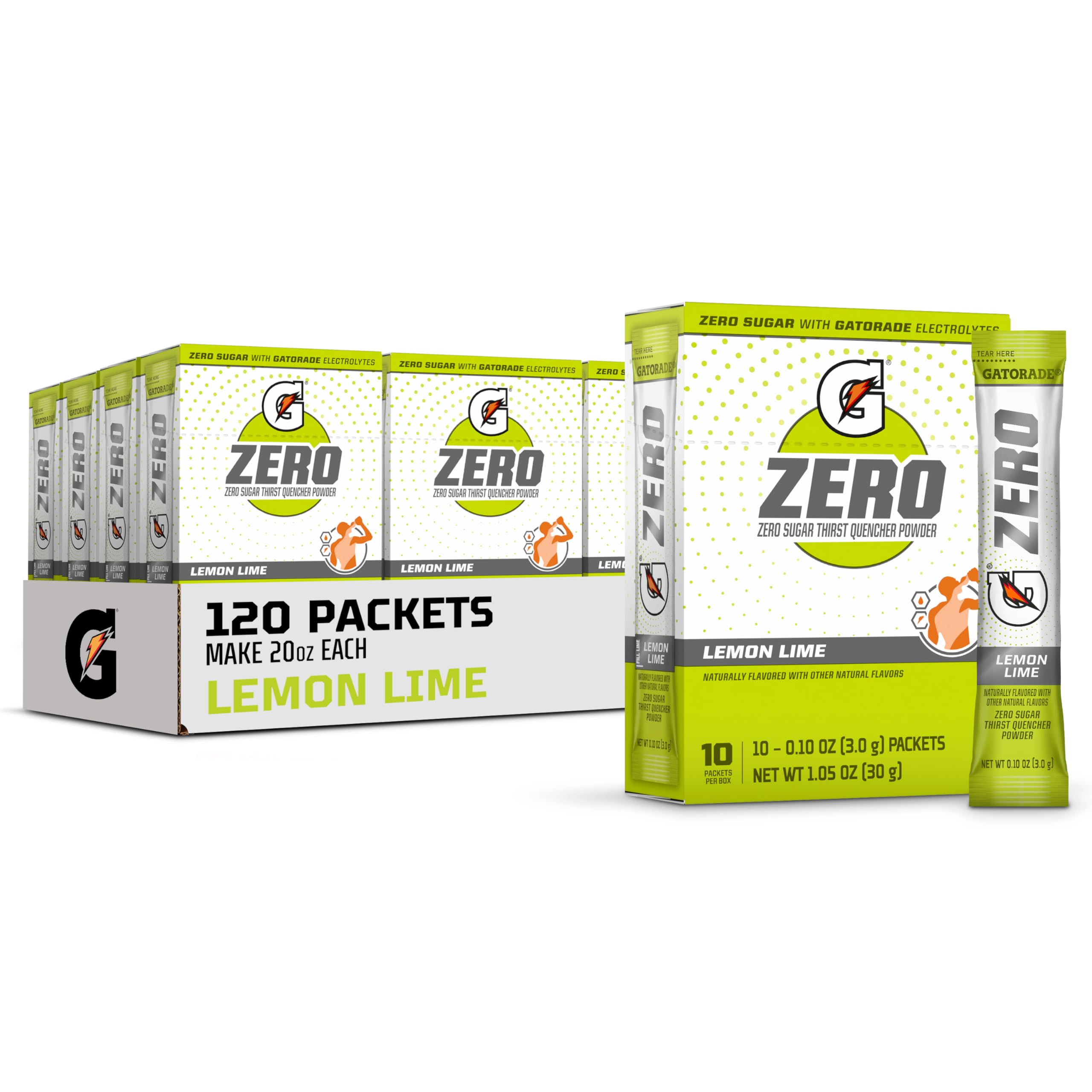 Gatorade G Zero Lemon Lime Electrolyte Powder Drink Mix - 120 Packets | Zero Sugar Hydration