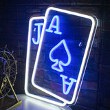 Tazweeq Playing Cards Neon Sign – LED Wall Decor for Casino Bar, Bedroom & Play Room with USB Blue White Lighting