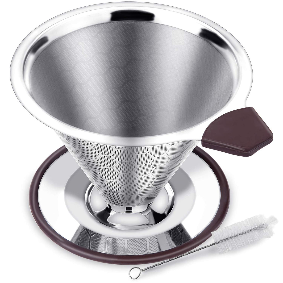 Pour Over Coffee Filter Dripper - Reusable Stainless Steel Metal Cone