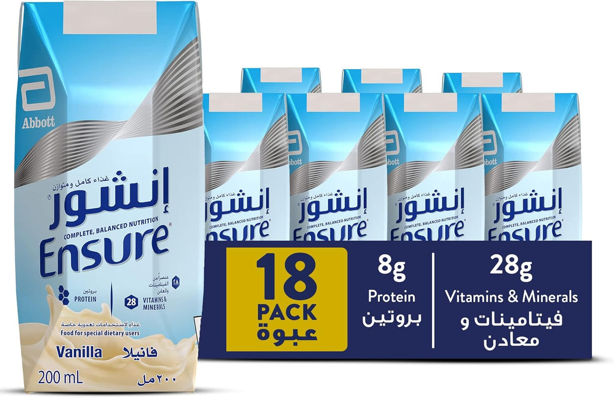 مشروب مغذي متوازن بالكامل بنكهة الفانيليا من Ensure ١٨x٢٠٠ مل