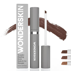 صبغة الحواجب Wonderskin - قناع Wonder Blading Brow Stain &amp; Go، صبغة حواجب تدوم طويلاً، صبغة حواجب مقاومة للانتقال والتلطخ (بني داكن)