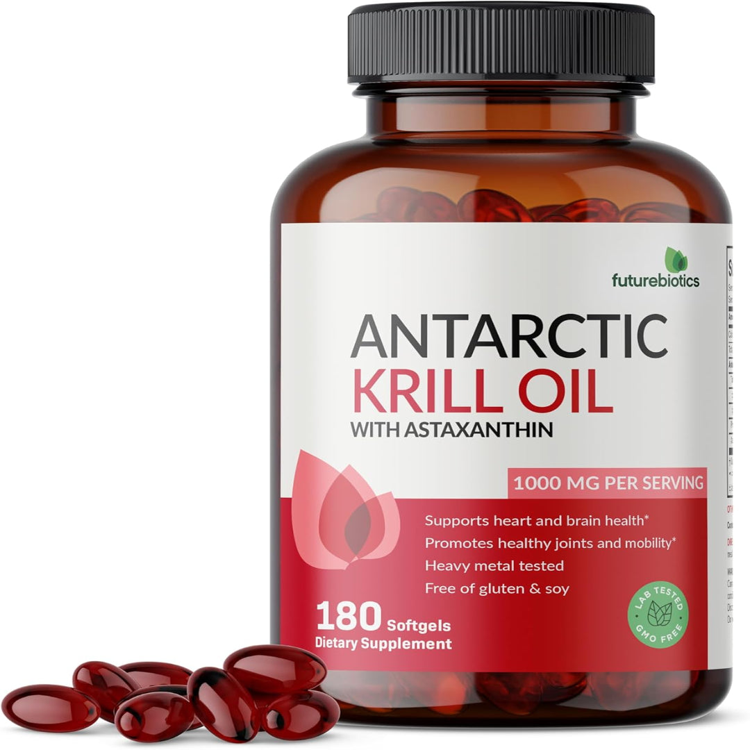 Futurebiotics Antarctic Krill Oil 1000mg with Omega-3s EPA, DHA, Astaxanthin and Phospholipids - 100% Pure Premium Krill Oil Heavy Metal Tested, Non GMO – 180 Softgels (90 Servings)
