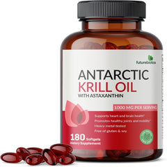 Futurebiotics Antarctic Krill Oil 1000mg with Omega-3s EPA, DHA, Astaxanthin and Phospholipids - 100% Pure Premium Krill Oil Heavy Metal Tested, Non GMO – 180 Softgels (90 Servings)