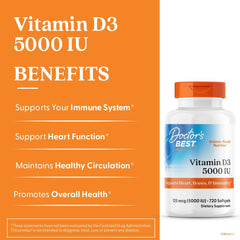 Doctor'S Best Vitamin D3, Capsule 5, 000 Iu for Healthy Bones, Teeth, Heart & Immune Support, Non-GMO, Gluten-Free, Soy Free, 720 Count