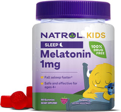 Natrol Kids Melatonin 1mg، مكمل غذائي لنوم هادئ، حلوى جيلاتينية للنوم للأطفال، 60 حلوى جيلاتينية بنكهة التوت، إمداد لمدة 60 يومًا 