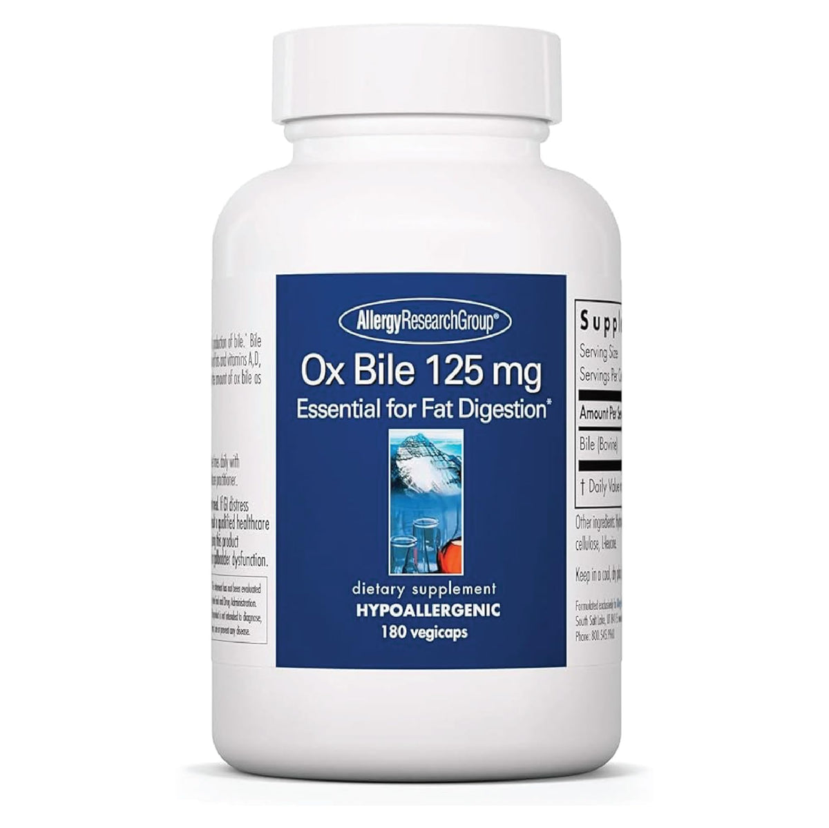 Allergy Research Group Ox Bile 125mg - 180 Vegicaps - Digestive Support & Bile Health