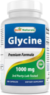 Best Naturals Glycine Supplement 1000mg, 180 Capsules for Energy & Collagen