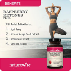 NatureWise Raspberry Ketones Plus - w/ Green Tea Extract, Cayenne Pepper, & Acai Berry - Supports Antioxidant Health, Energy Levels, Weight Goals - Vegan & Gluten-Free - 120 Capsules[120-Day Supply]