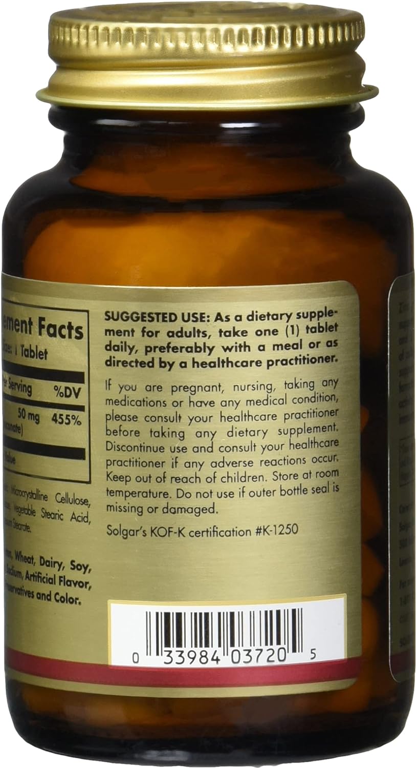 Solgar Zinc 50 Mg, 100 Tablets - الزنك لصحة البشرة والجهاز المناعي ودعم مضادات الأكسدة - 100 وجبة، 100 قرص