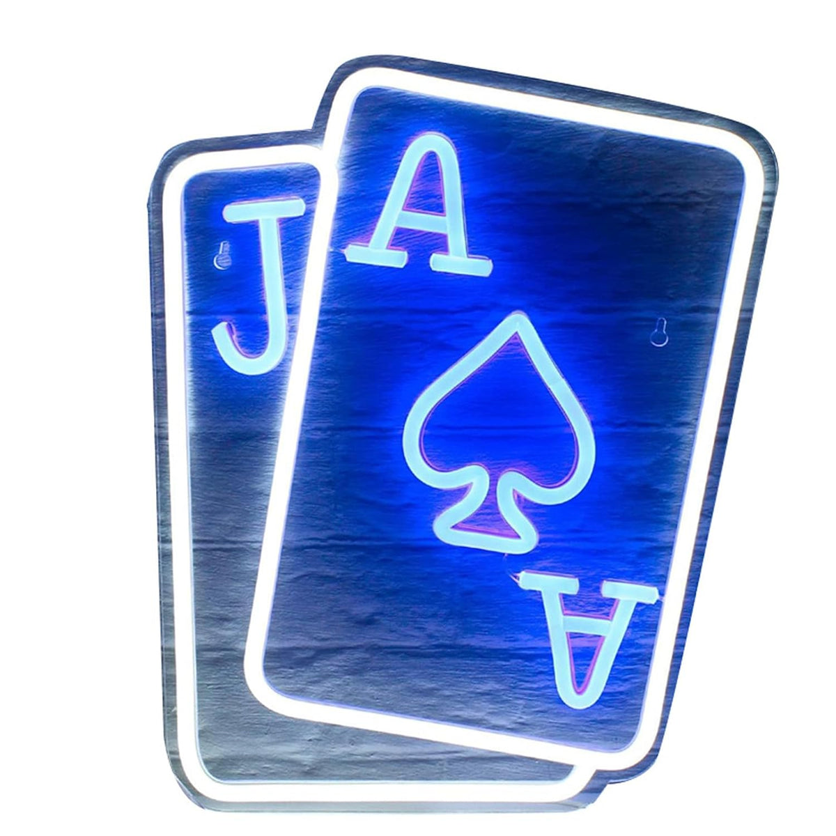 Tazweeq Playing Cards Neon Sign – LED Wall Decor for Casino Bar, Bedroom & Play Room with USB Blue White Lighting
