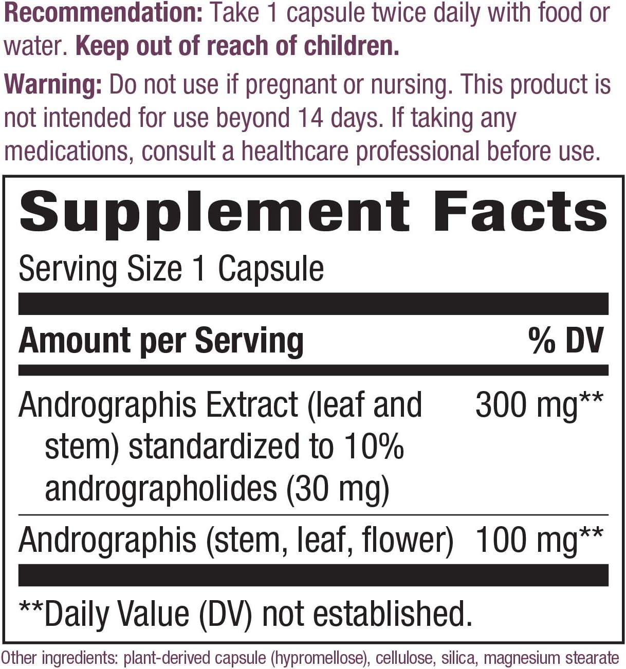 Nature's Way Premium Extract Andrographis, Immune Support*, 300 mg Andrographis Extract per serving, 60 Capsules