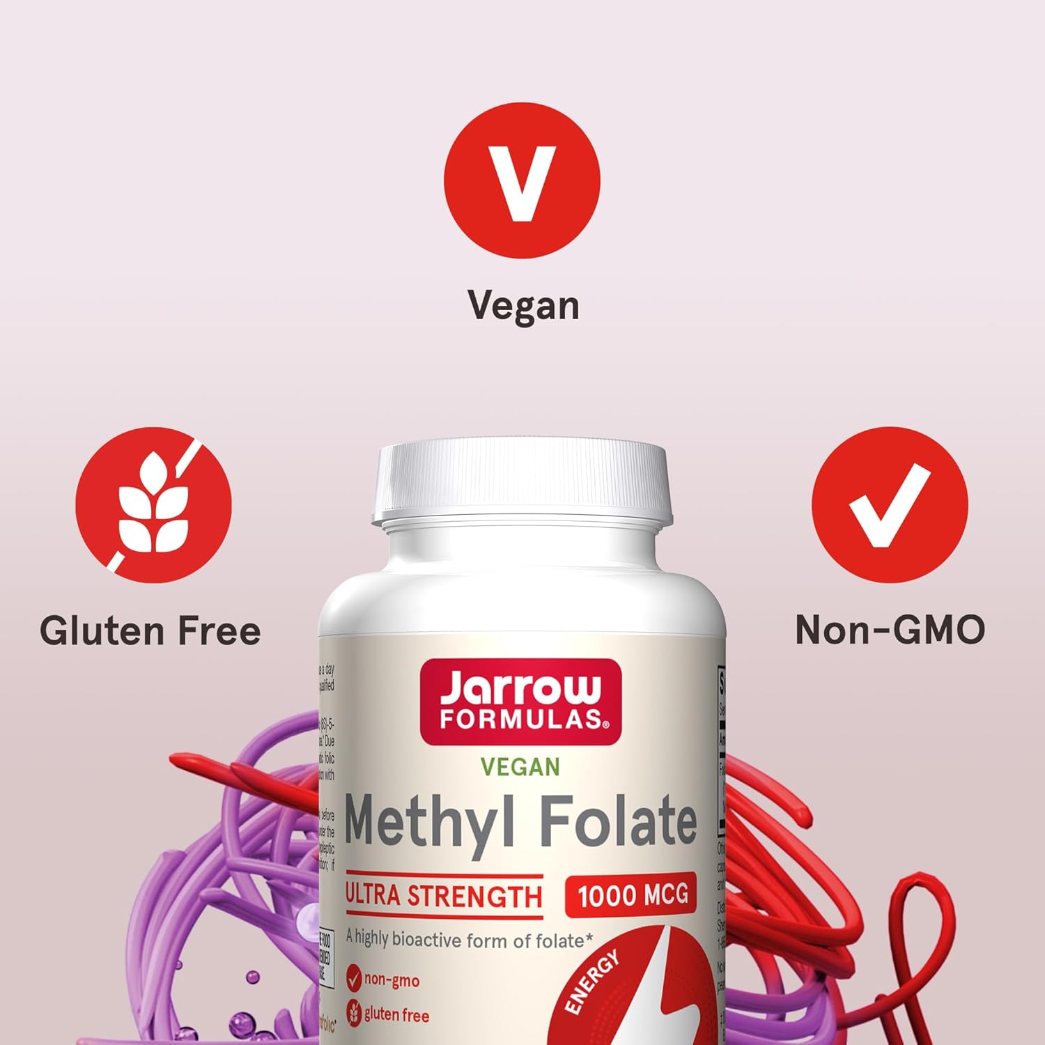 Jarrow Formulas® Methyl Folate 1000 mcg, Dietary Supplement, Methyl Folate for Cellular Energy Support, 100 Veggie Capsules, 100 Day Supply