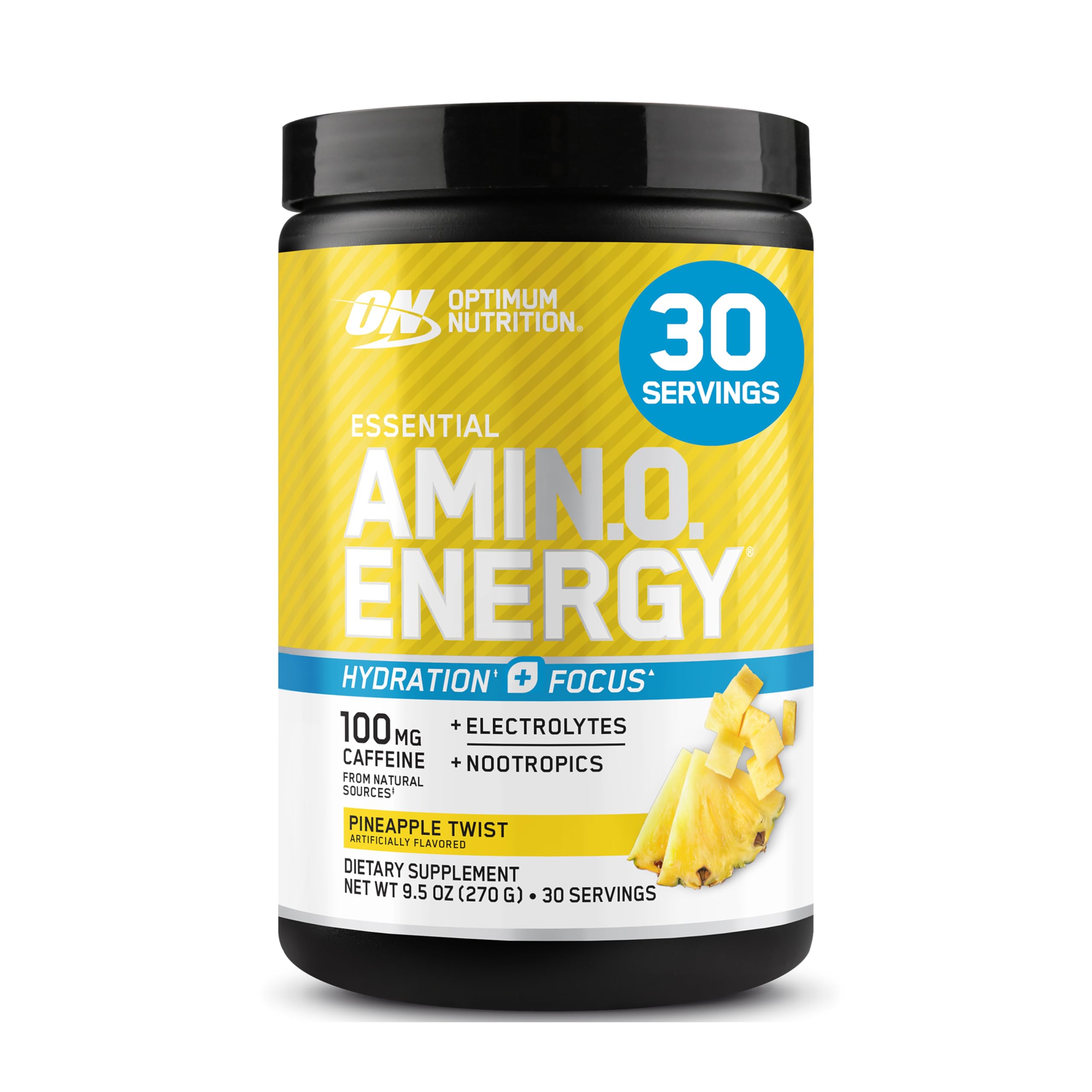 Optimum Nutrition Amino Energy Plus Electrolytes Powder (Pineapple Twist, 285g) - BCAAs, Electrolytes & Anytime Energy