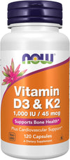 NOW Foods, Vitamin D-3 & K-2, 120 Capsules