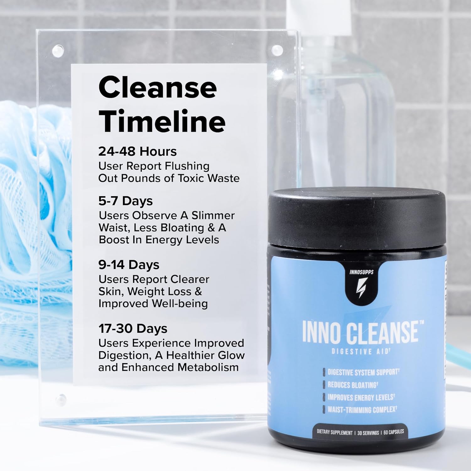 Inno Cleanse waist trimming complex: Digestive support supplement for improved energy and reduced bloating.