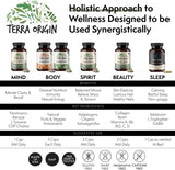 TERRA ORIGIN Sleep, GABA, Chamomile, Valerian, PassionFlower| Healthy Sleep & Wake. Restful Sleep and Awake Refreshed. Non-GMO, Vegan, Gluten Free | 5mg Melatonin, L-Tryptophan - 60 Capsules