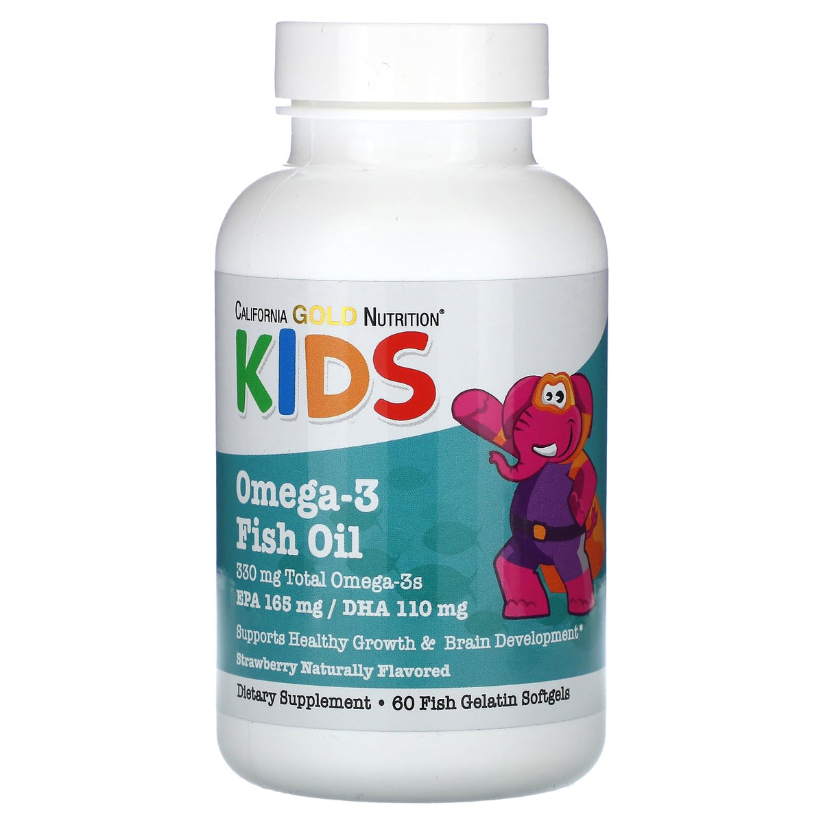 California Gold Nutrition Kids Omega-3 Fish Oil - Natural Strawberry Flavor - 60 Softgels
